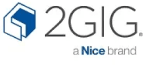 Logo of 2GIG, a Nice brand, featuring a blue and white geometric icon to the left of the text, symbolizing innovation in home security.