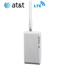 Image of a white wireless router with an antenna, labeled with AT&T and LTE logos, seamlessly integrating into your existing home security system.